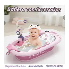 GENERICO - Bañera para Bebe Plegable con Termometro y Rociador Rosado