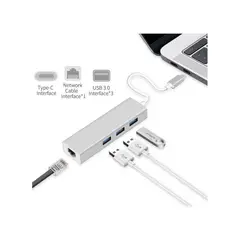 GENERICO - Adaptador Tipo C a Rj45 + Hub 3 Puertos USB 3.0 MAC, Windows, Android