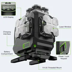 HUEPAR - Nivel láser verde s04cg 16 líneas 4d bluetooth recargable