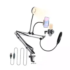 KREED - Brazo Soporte Multifuncional Para Micrófono y Celular con Aro LED