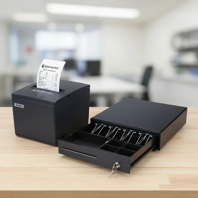 Combo Impresora ticketera 80mm usb lan E200L + Gaveta de dinero 4 pisabilletes 33.5x36.8x8cm M330E