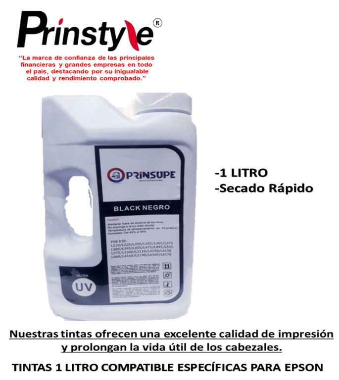TINTA DE 1 LITRO EPSON PRINSUPE COMPATIBLE- ULTRA UV NEGRO