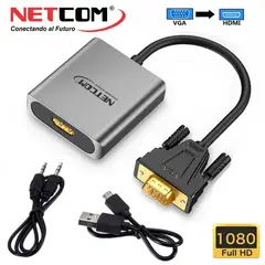 NETCOM - Convertidor VGA macho a HDMI hembra full HD audio y video 1080P