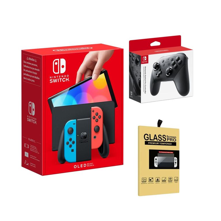 Consola Switch Oled Neón Mando Pro Controller Mica