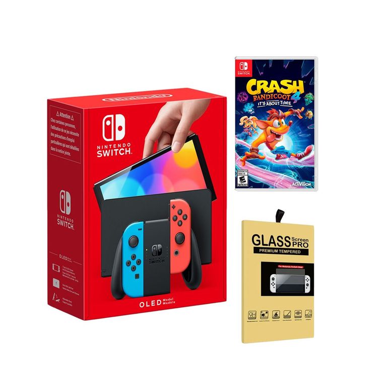 Consola Switch Oled Neón + Crash Bandicoot 4 + Mica