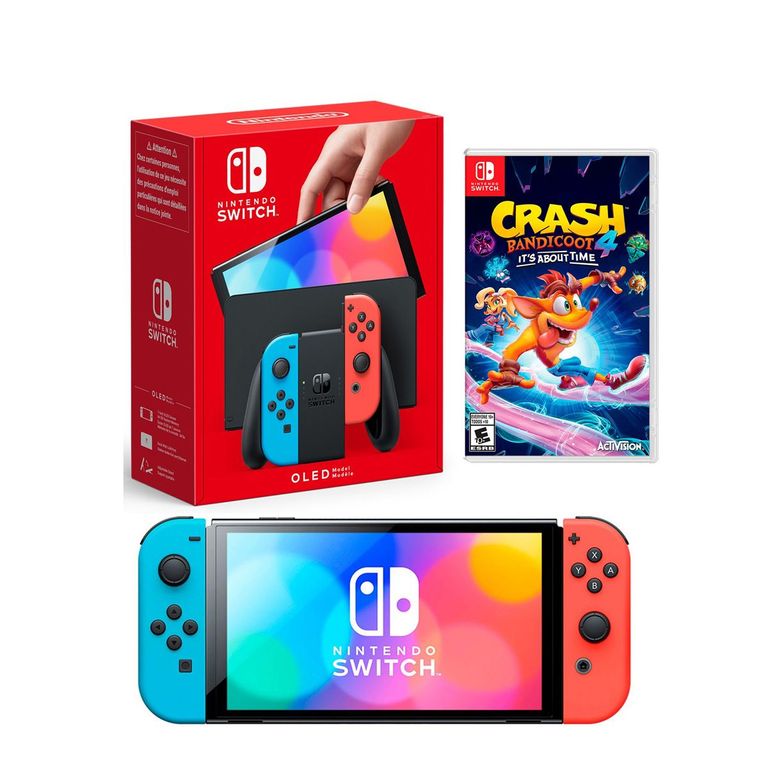 Consola Switch Oled Neón + Crash Bandicoot 4
