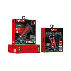 VEX - Cargador para auto 5A - - Negro 2 puertos USB Luz Led