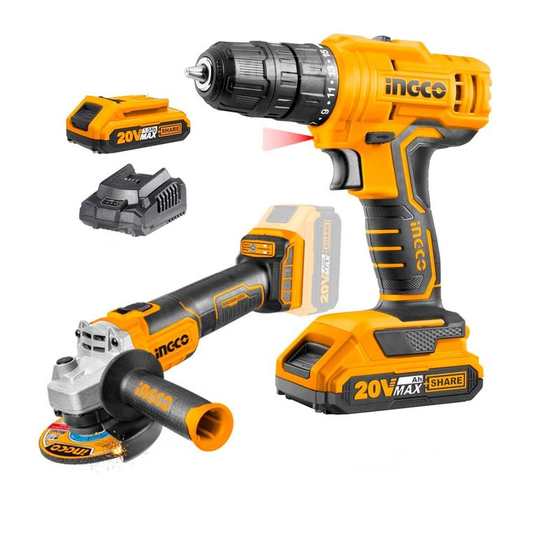 COMBO 20V INGCO TALADRO ATORNILLADOR AMOLADORA BRUSHLEES CORTADOR