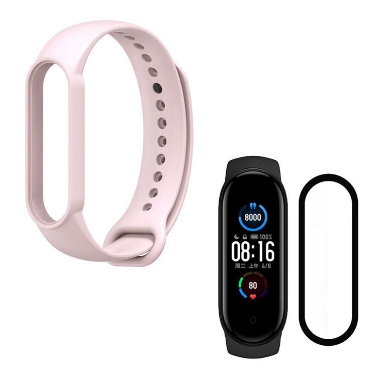 Correa de Silicona + Mica Vidrio 9H Para Xiaomi Mi Band 6 - Nude