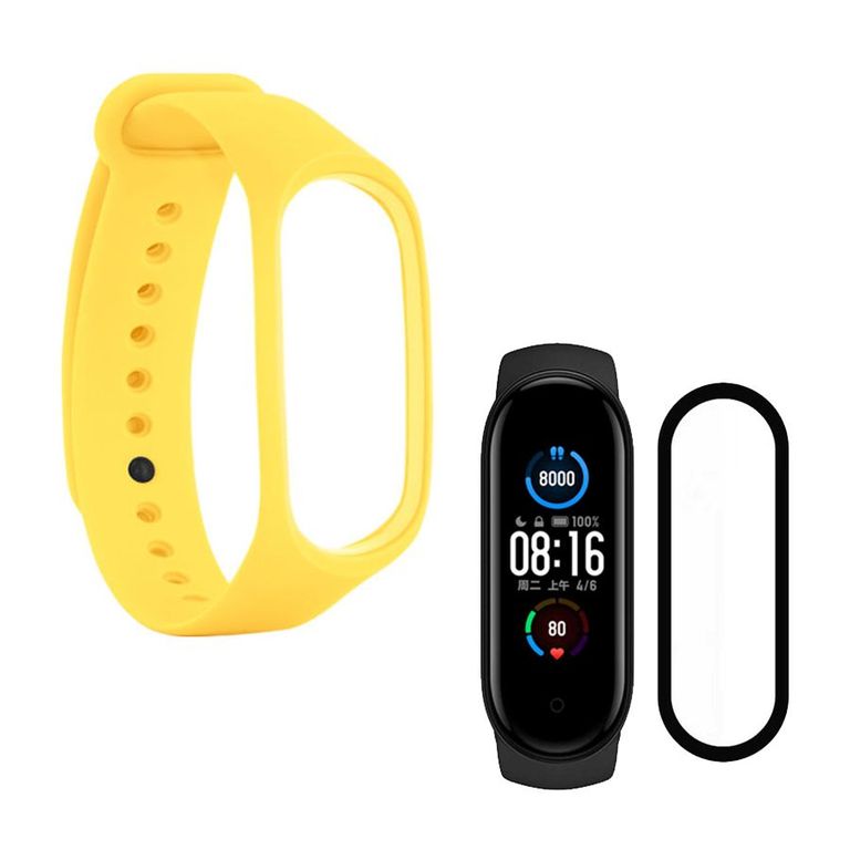 Correa de Silicona + Mica Vidrio 9H Para Xiaomi Mi Band 6 - Amarillo