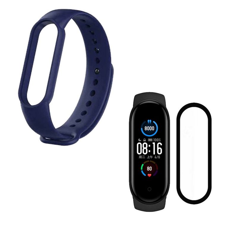 Correa de Silicona + Mica Vidrio 9H Para Xiaomi Mi Band 6 - Azul Marino