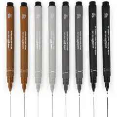 UNI BALL - Pack Estilógrafos PIN X8 Sepia, Gris y Negro 01 y 05