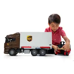 BRUDER - Juguete Funcional de Camión Trailer Furgón UPS Scania Fabricación Alemana