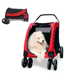 QUE PATAS PET SHOP - Coche Para Perros Grandes Plegable 60kg Rojo