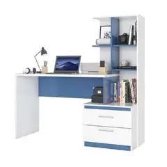 GENERICO - Escritorio con Estante Ensueño de Melamina Compacto V2 Blanco Azul