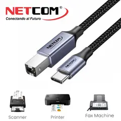 NETCOM - Cable Impresora Tipo C USB 2.0 Tipo B a USB C 1.8 Metros