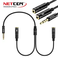 NETCOM - Adaptador Conector de 2 Jack 3.5mm A Plug 3.5mm NETCOM- Negro