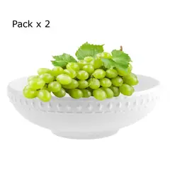 INSPIRA - Set x 2 Tazones Bowl de Cerámica Blanco con Relieve Bowl Cuenco