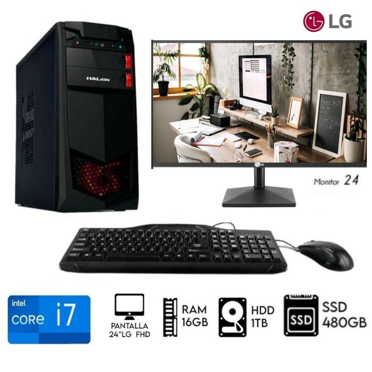 Computadora PC Core i7 3.2ghz RAM 16GB Disco 1TB+SSD 480GB Monitor 24 LG