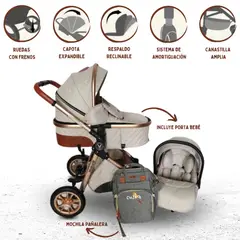 VOYAGE - Coche 4 en1 con SILLA PORTABEBÉ «MADRID» BEIGE