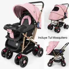 BABY HAPPY - Coche para Bebe Golden New Pink Deluxe con Tul 2025