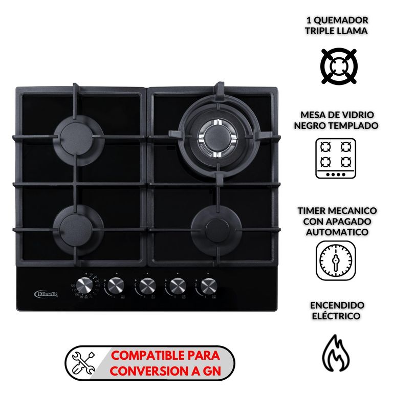 COCINA EMPOTRABLE TREVI 60 4 HORNILLAS-NEGRO