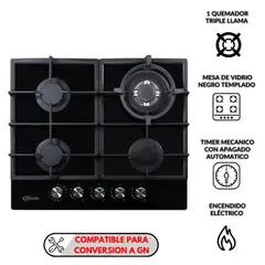 KLIMATIC - COCINA EMPOTRABLE TREVI 60 4 HORNILLAS-NEGRO