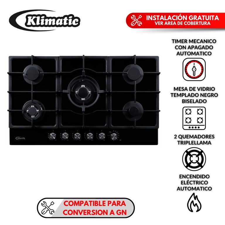 Cocina empotrable a gas AOSTA 90 -Klimatic