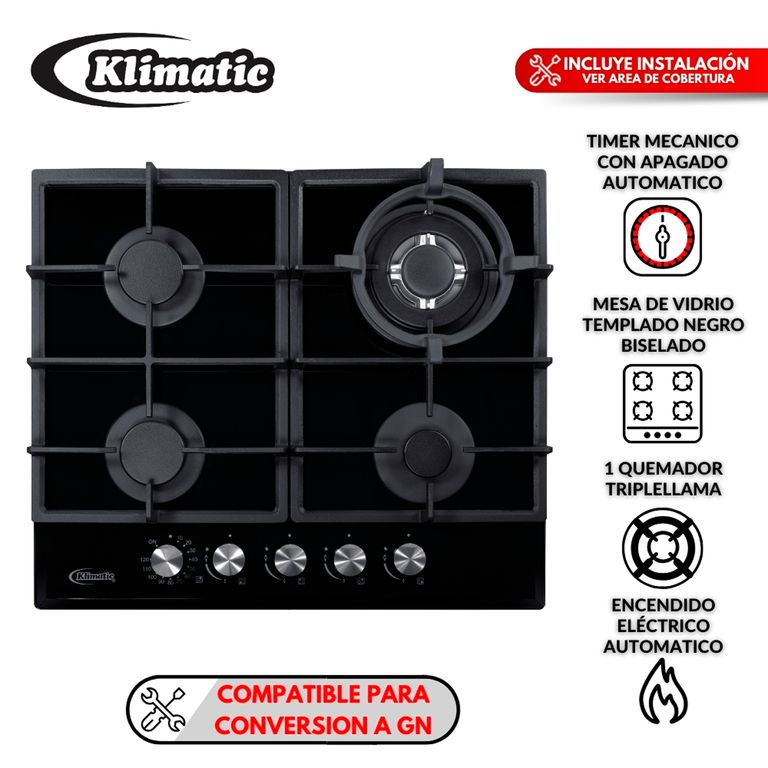 Cocina empotrable a gas 4 hornillas AOSTA 60