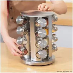 INSPIRA - Condiméntero de Acero Inoxidable de 16 frascos