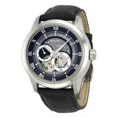 BULOVA - Reloj Acero Plateado y Cuero Negro 96A135 BVA