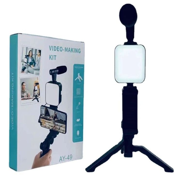 Video Making Vlog Tripod Kit AY-49 con micrófono y luz