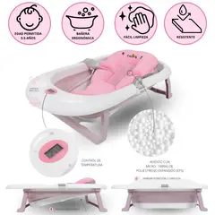 BABY HAPPY - Bañera Plegable para Bebé «PARTY» con Almohada Pink