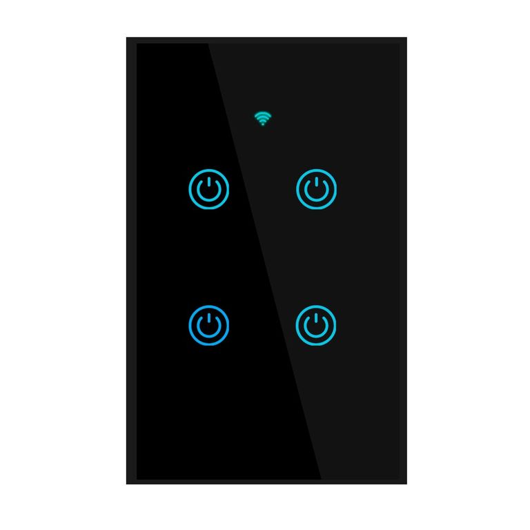 Interruptor Inteligente Wifi Táctil 4 Botones Con/Sin Neutro Negro