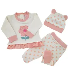 GENERICO - Conjunto Jacquard Flor - 3 piezas - Crema-Melon - Talla 0