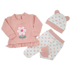GENERICO - Conjunto Jacquard Flor - 3 piezas - Melon - Talla 0
