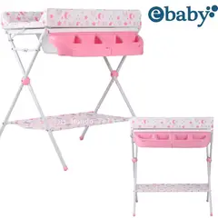 EBABY - Bañera para Bebe con Cambiador Plegable 2 Niveles Rosa