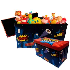 MINARI - Caja Puff Organizador con Tapa de Juguetes para Niños Super Héroe 595V