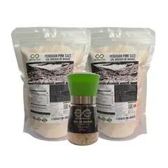 ALKALINE CARE - Sal Rosada de Maras 2kg Gruesa + 1 Molinillo sal gruesa100gr
