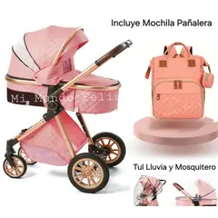 BHAPPY - Coche para Bebe Moises de Aluminio con Mochila Rosado