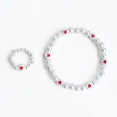 MANYA - Pack de pulsera y anillo de perlas y corazones