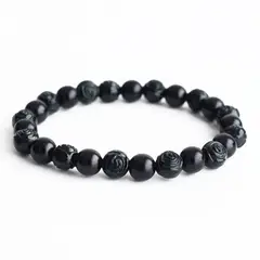 MANYA - Pulsera perlas y rosas negras de hombre -