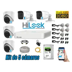 HILOOK - KIT 5 CÁMARAS SEGURIDAD AUDIO INCORPORADO FULL HD 1080P + DISCO 1TB