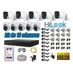 HILOOK - KIT 10 CÁMARAS SEGURIDAD AUDIO INCORPORADO FULL HD 1080P + DISCO 2TB