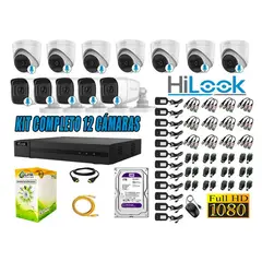HILOOK - KIT 12 CÁMARAS SEGURIDAD AUDIO INCORPORADO FULL HD 1080P + DISCO 1TB