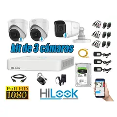 HILOOK - KIT 3 CÁMARAS SEGURIDAD FULL HD 3 CAMARA AUDIO INCORPORADO + DISCO 1TB