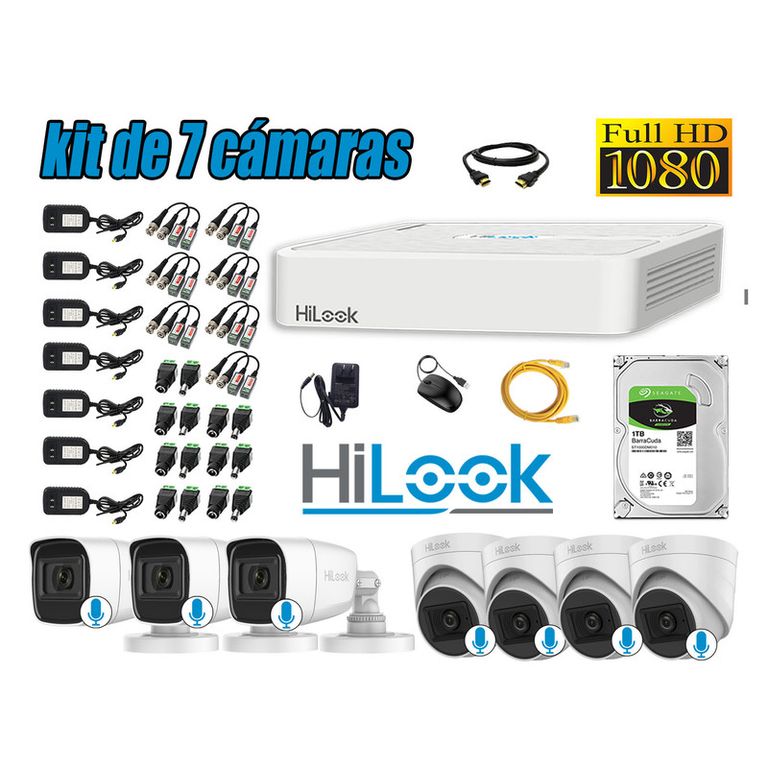 KIT 7 CÁMARAS SEGURIDAD AUDIO INCORPORADO FULL HD 1080P + DISCO 1TB