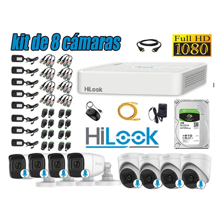 KIT 8 CÁMARAS SEGURIDAD AUDIO INCORPORADO FULL HD 1080P + DISCO 1TB