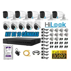 HILOOK - KIT 10 CÁMARAS SEGURIDAD AUDIO INCORPORADO FULL HD 1080P + DISCO 2TB