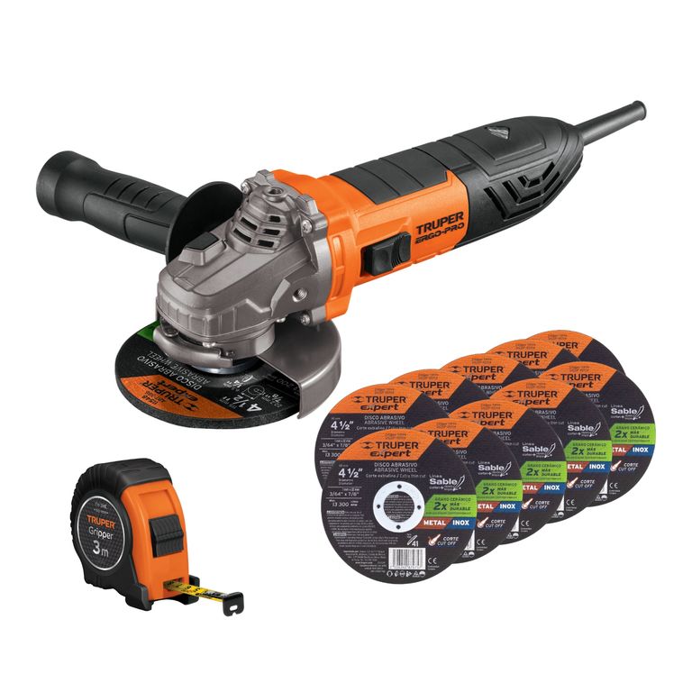 Amoladora ERGO PRO 850W, 10 discos de corte, 1 Wincha 3m